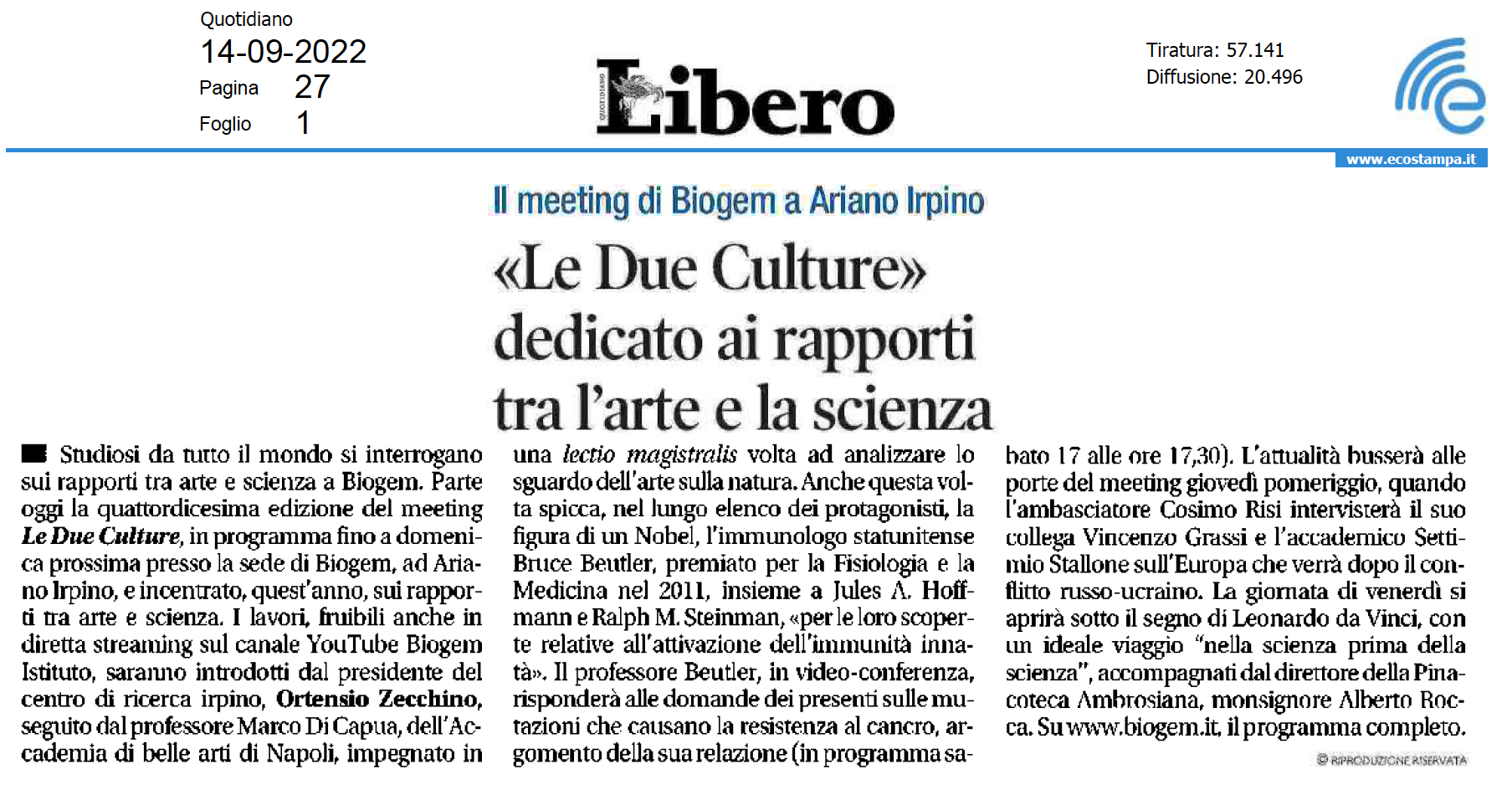 LE DUE CULTURE dedicato ai rapporti tra l'arte e la scienza